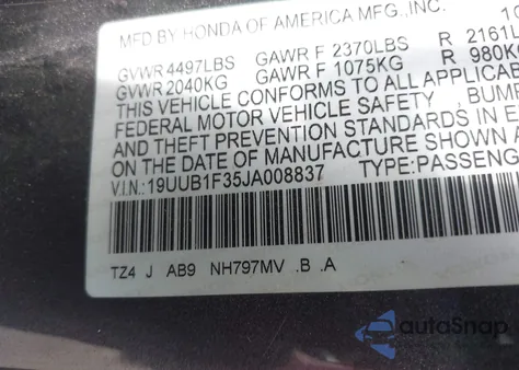 2018 Acura Tlx from USA, damaged, VIN 19UUB1F35JA008837